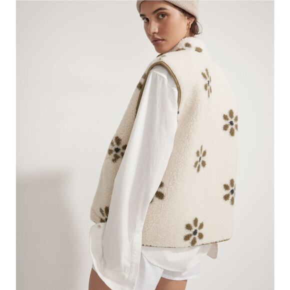 Madewell MWL Re(source) Cream Fleece Sherpa Vest Flowers Women’s Size XXS - Picture 3 of 4